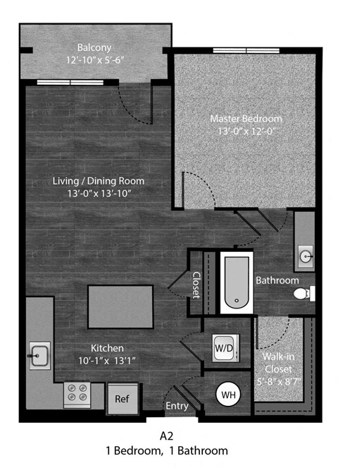 Bronte 1 Bedroom with dimensions